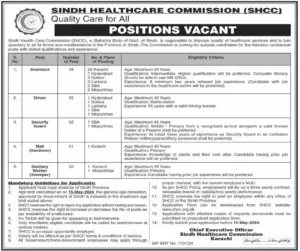 SHCC Sindh Health Care Commission jobs 2024